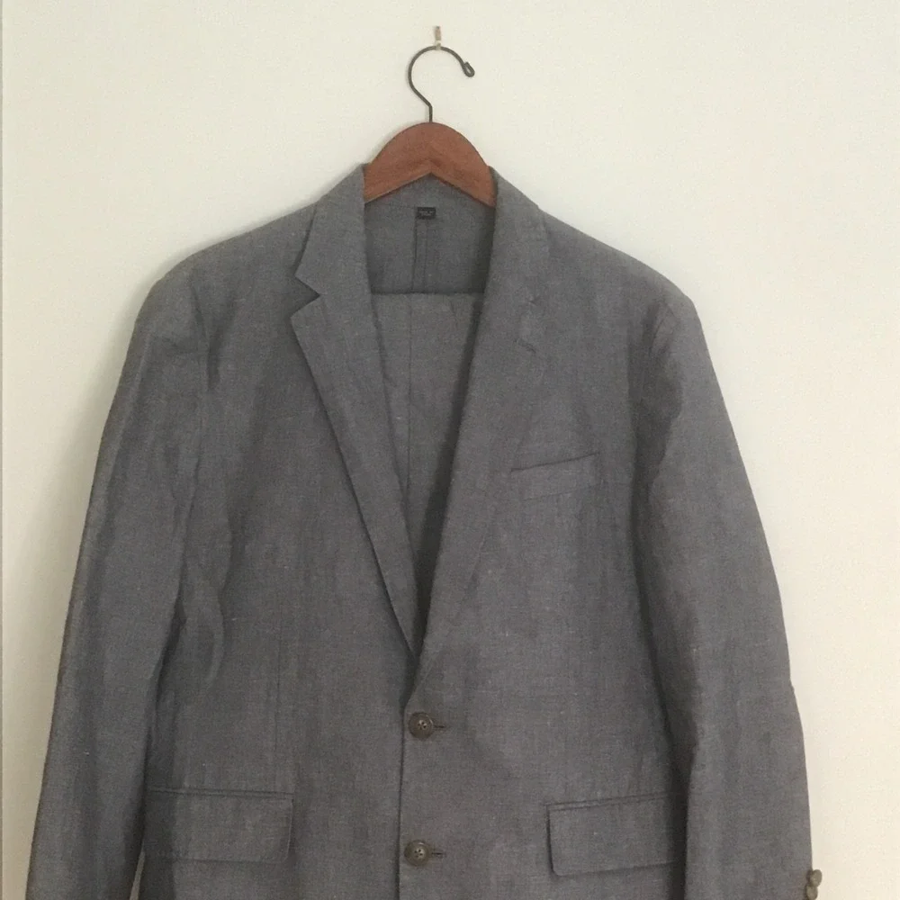 J.Crew Ludlow Suit Baird McNutt Irish Linen Cotton Grey Blazer Pants 38S 30x30